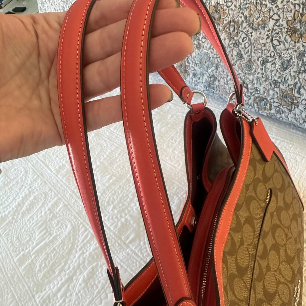 Coach No B2391-C6232 Kristy Shoulder Handbag - Khaki signature - Tangerine - Picture 12 of 15